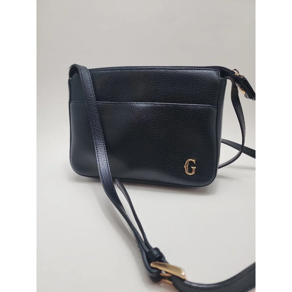 Gillian Shoulder Black Bag Genuine Leather With Gold Accent. Preowned